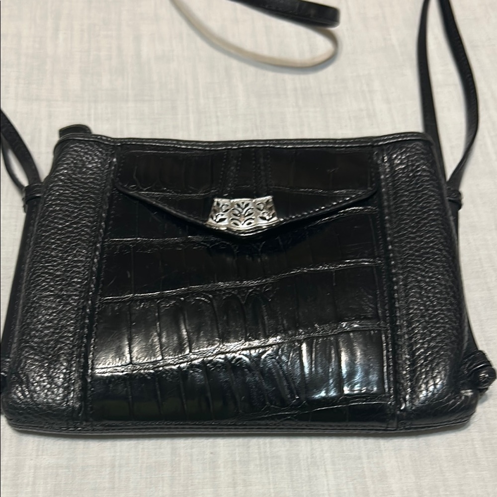 Brighton Croc Black Leather Crossbody Bag - Picture 3 of 10